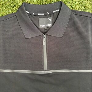 Stone Falcon Men’s Zip Placket Polo Shirt Monochrome Stretchy Performance Polo M